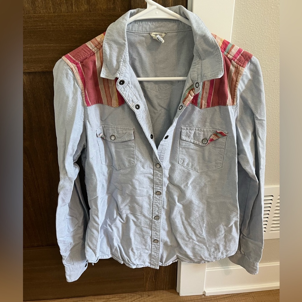 Forever 21 Blue Western Button Down Shirt